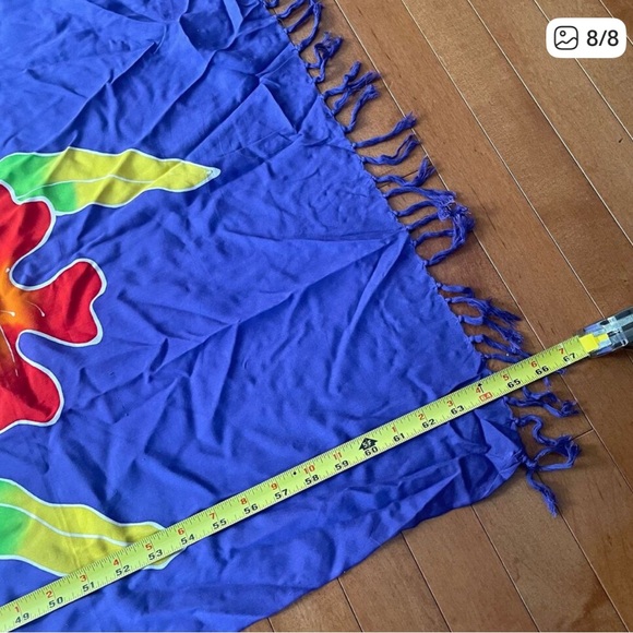 Vintage Bright Color Tropical Flowers Purple Sarong Scarf w/ Tassels - Picture 8 of 8